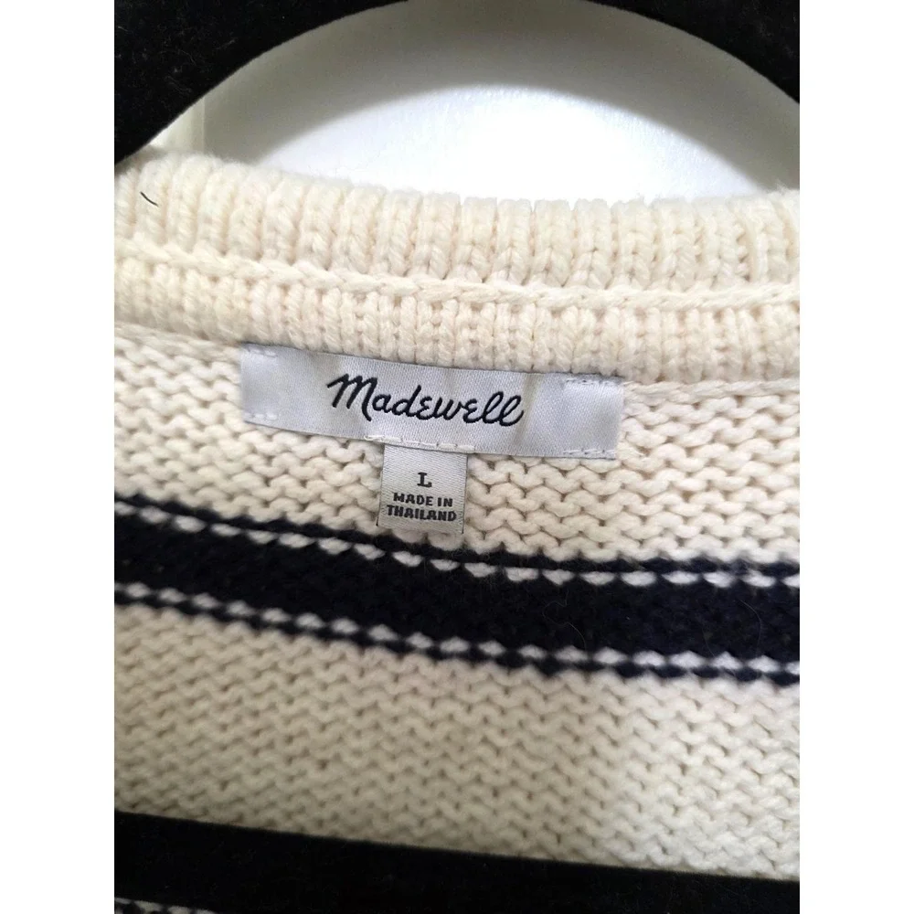 Madewell Women's Cotha‎ core Striped Knit Sweater Collar L Cotton/Acrylic Blend